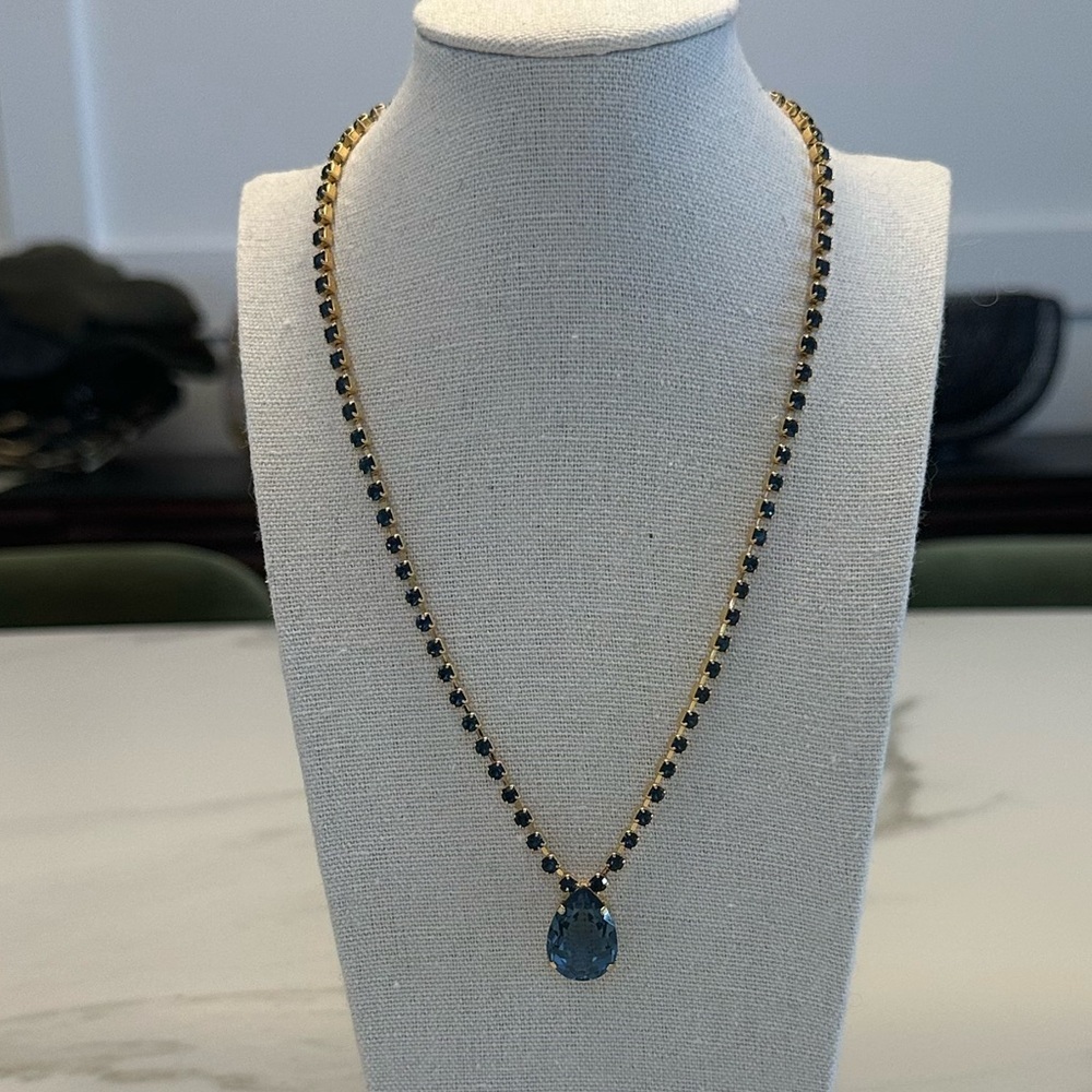 TOVA - Montana Blue Crystal Pendant Necklace on Crystal Chain in Gold Plating - Picture 8 of 14